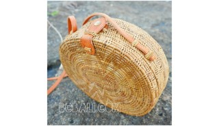 rattan ata handbags motif star oval design leather handle handmade